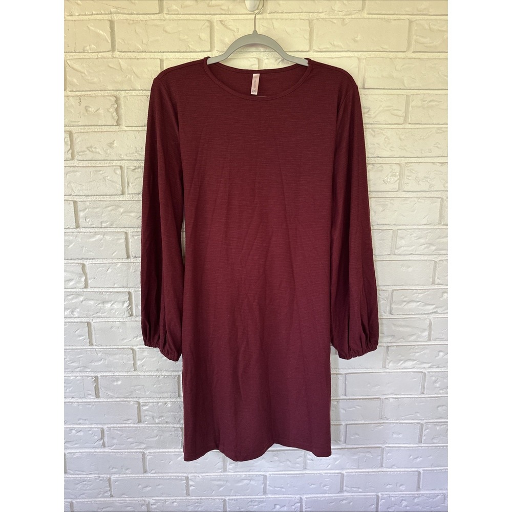 Lionstill Women's Size 2XL Burgundy Long Sleeve Tie Knit Dress Long Sleeve
